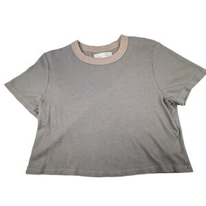 Les Tien Cropped Tee Women's Medium Tan Stretch Soft Lightweight Shirt Two Tone
